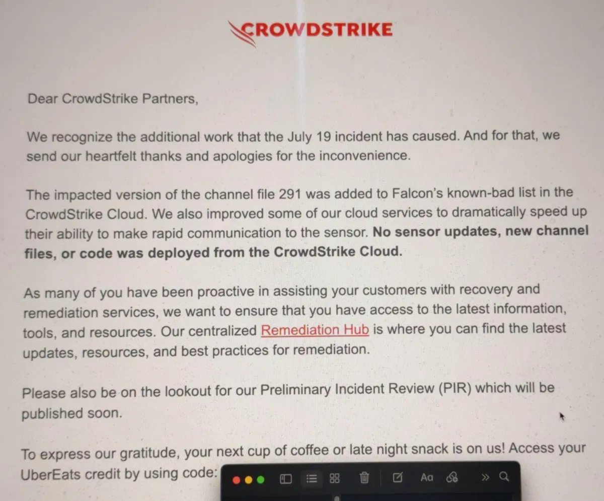 CrowdStrike pide disculpas a sus clientes