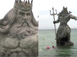 ¿Quitan estatua de Poseidón tras paso del huracán?