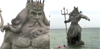 ¿Quitan estatua de Poseidón tras paso del huracán?