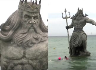 ¿Quitan estatua de Poseidón tras paso del huracán?