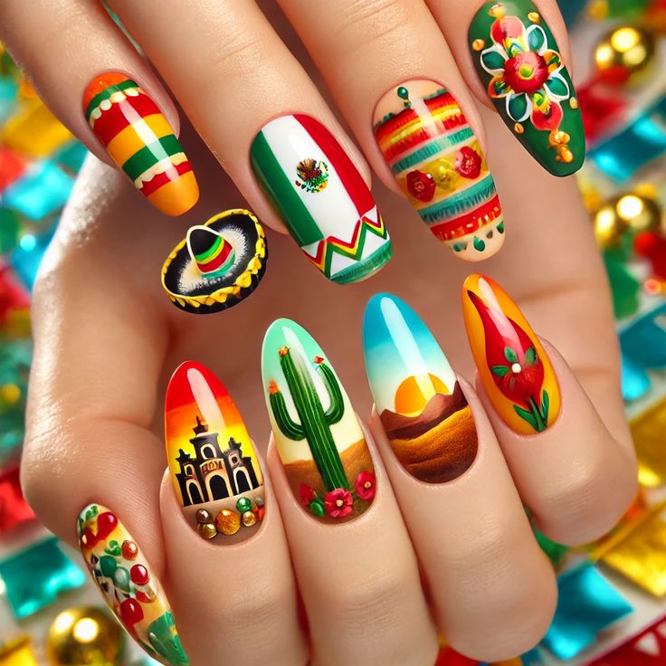 Uñas decoradas para el 15 de septiembre