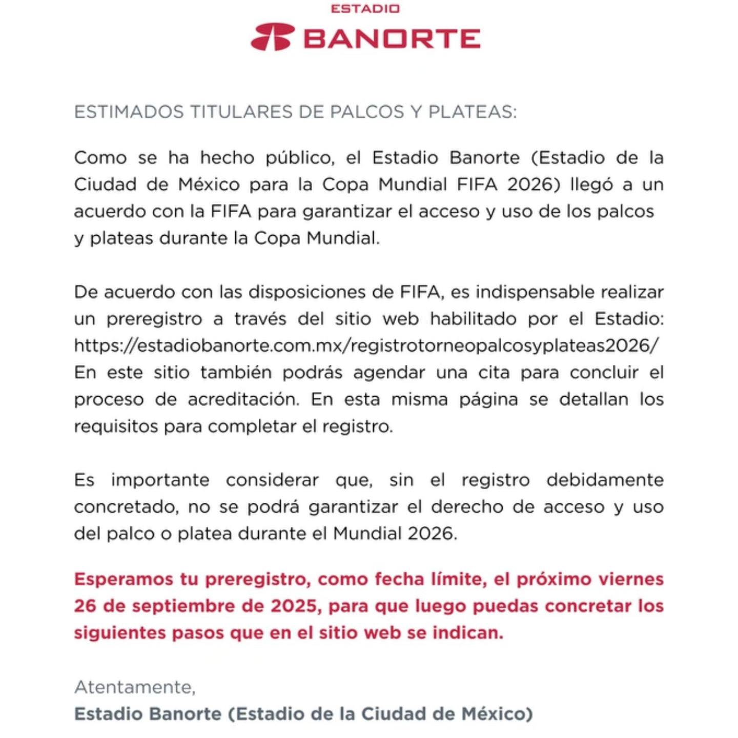 Estadio Banorte anuncia registro para palcos y plateas