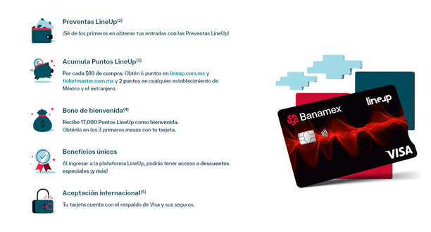 Tarjeta LineUp de Banamex para conciertos