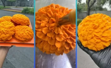 Concha con forma de flor de cempasúchil en la CDMX Concha con forma de flor de cempasúchil en la CDMX