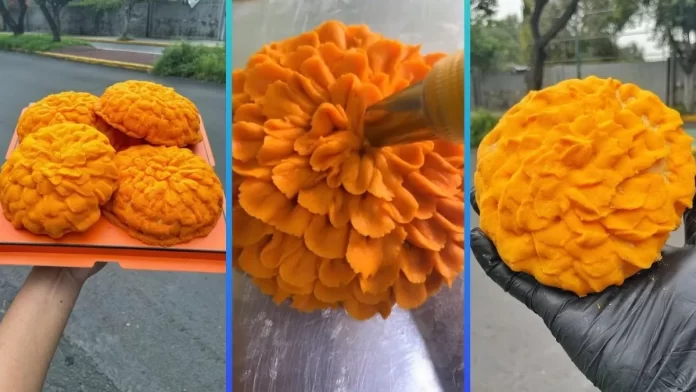 Concha con forma de flor de cempasúchil en la CDMX