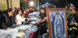 Clara Brugada recibe a peregrinos en la CDMX y entrega cobijas y alimentos