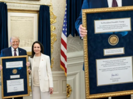María Corina Machado dice que entregó a Trump la medalla de su Premio Nobel de la Paz