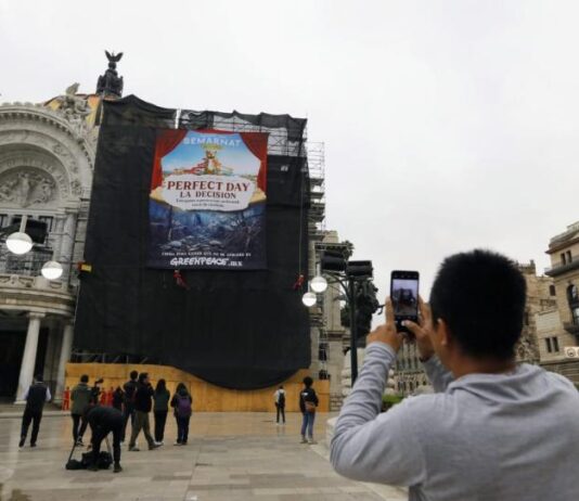Greenpeace despliega manta en Bellas Artes contra proyecto Perfect Day green peace mexico bellas artes