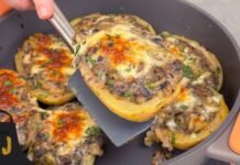 Receta para una papa rellena de champiñones y carne