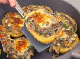 Receta para una papa rellena de champiñones y carne