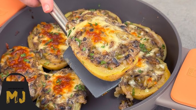 Receta para una papa rellena de champiñones y carne