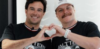 Checo Pérez sorprende a Valtteri Bottas con peculiar regalo durante el GP de Países Bajos Checo Pérez