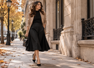 La falda midi negra se convierte en el básico elegante del otoño 2026